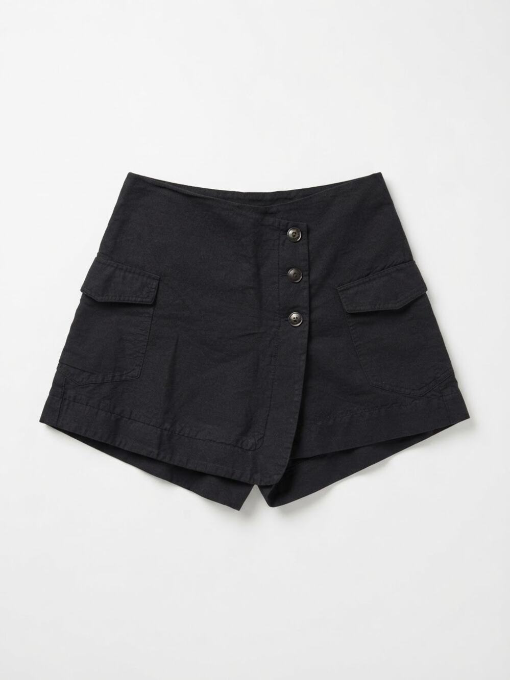 Madewell Linen Blend Shorts Black Asymmetrical Button Cargo Skort Size 0 Preppy